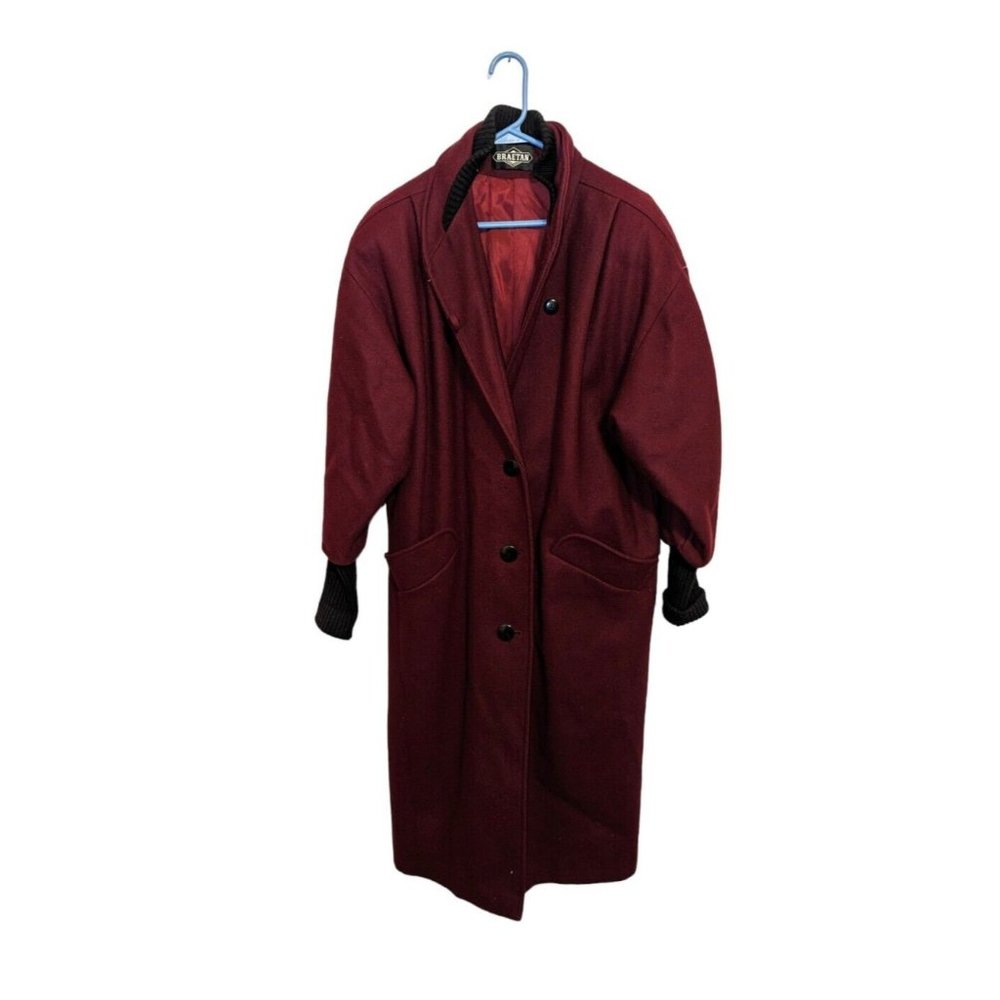 Vintage Braetan Women's Wool Trench Coat Red Maroon Size 7
